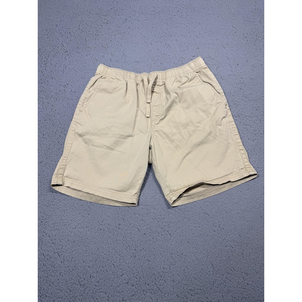 Katin Shorts Mens M Beige Canvas Chino Drawstring Elastic Waist 7 Inseam Casual